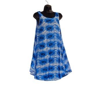 Isla Bonita Blue White Tie Dye Sleeveless Swing Mini Dress Cover Up Womens